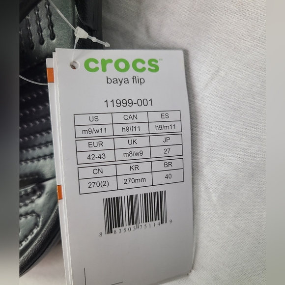 Crocs Baya Unisex Black Thong Flip Flops Beach Sandals Mens 9 Womens 11 New - Picture 4 of 4